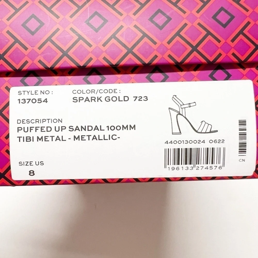 Tory Burch Womens Tibi Metallic Sparkly Gold Puffed Up Strappy Sandal Size 8